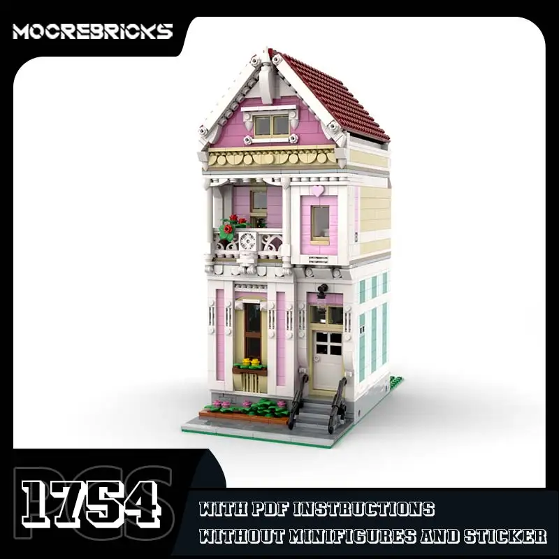 City Modular Architecture The Pink House MOC Building Blocks Assemble Model High-Tech Originality Bricks Toys Kid's Xmas Gifts