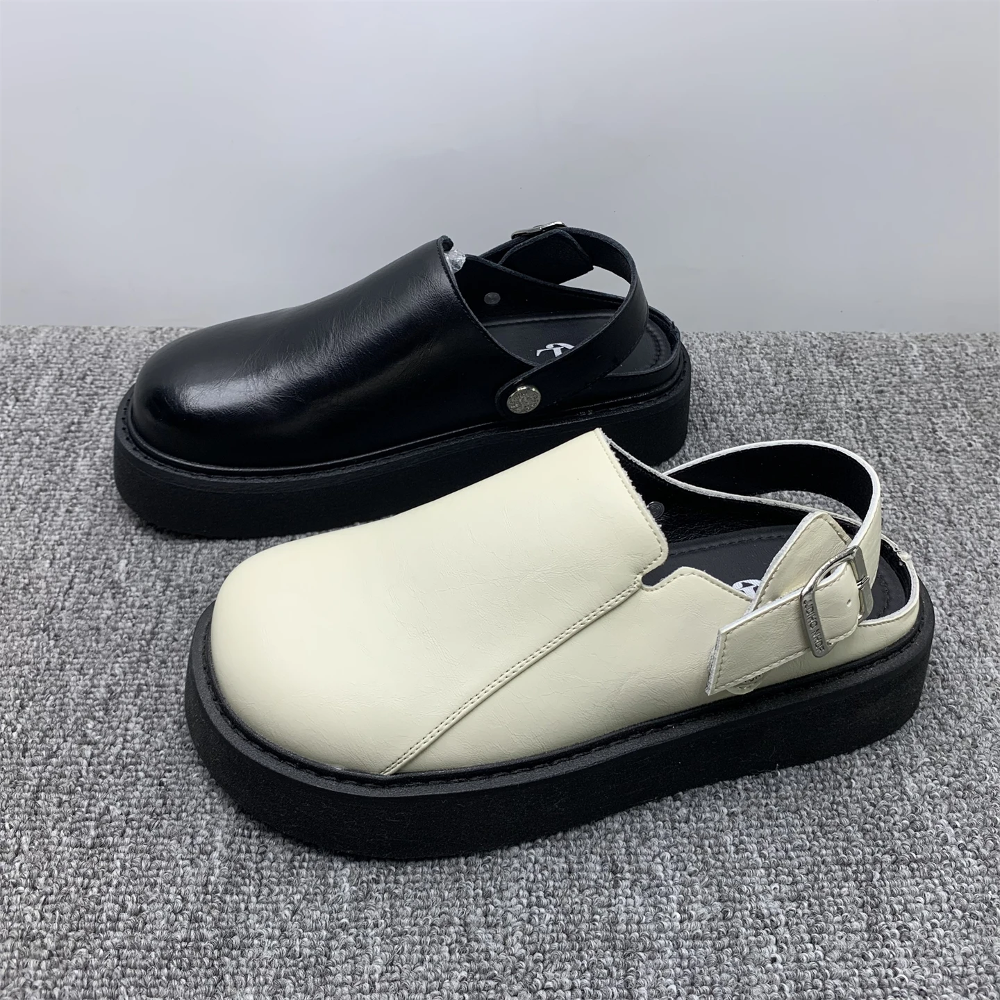 

Women's Thi Bot Slip-On Mules Spring Summer Season PU Leather Slipper with Toe Cover Faionable Lazy Sle oes