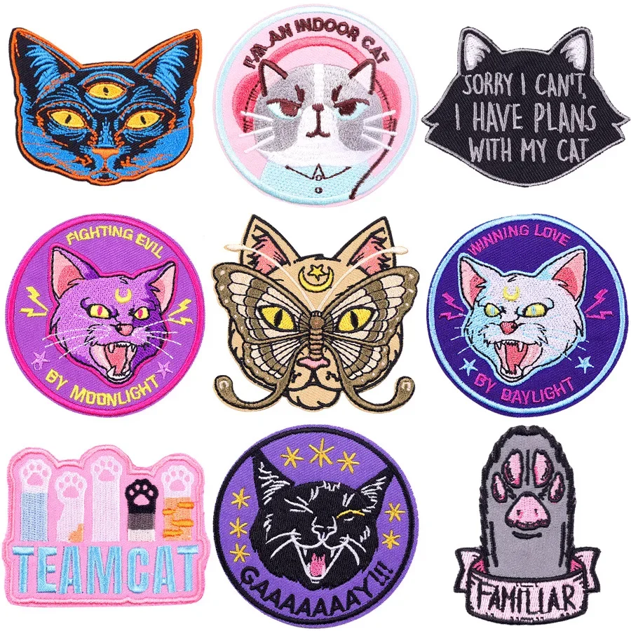 

Iron On Patches for Clothes Kitty Head Clothing Stickers Fabric Sewing Embroidered Patch Thermal Adhesive Applique Fusible