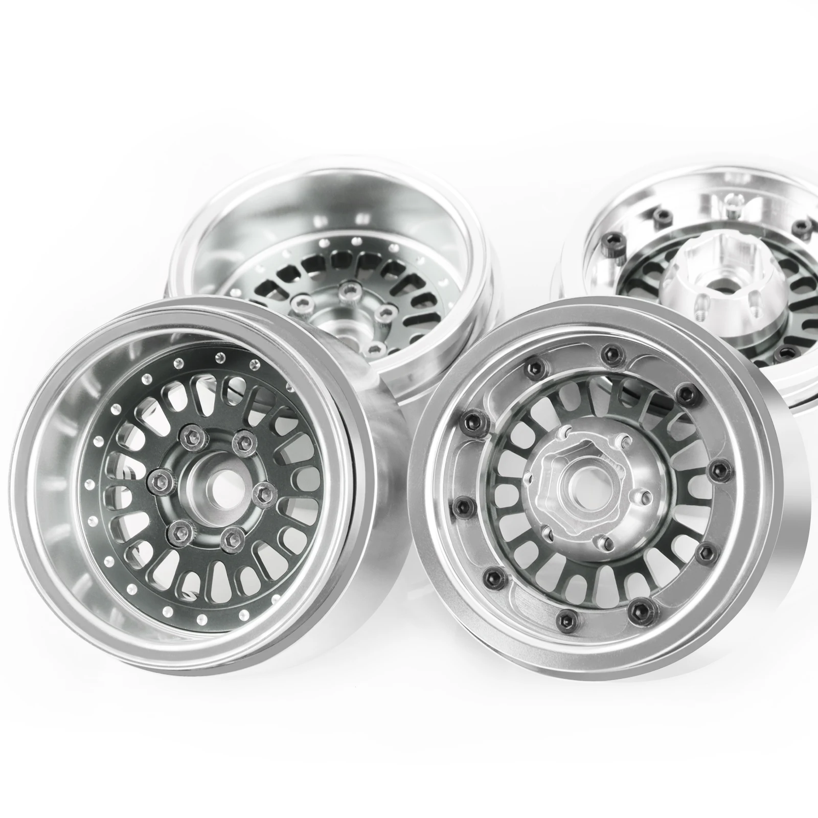 DashRC 1.9 Beadlock Wheel Rim, Aluminum Negative Offset 10.5mm 164g Super Heavy Deep Dish Wheels for 1/10 RC Crawler SCX10 TRX4