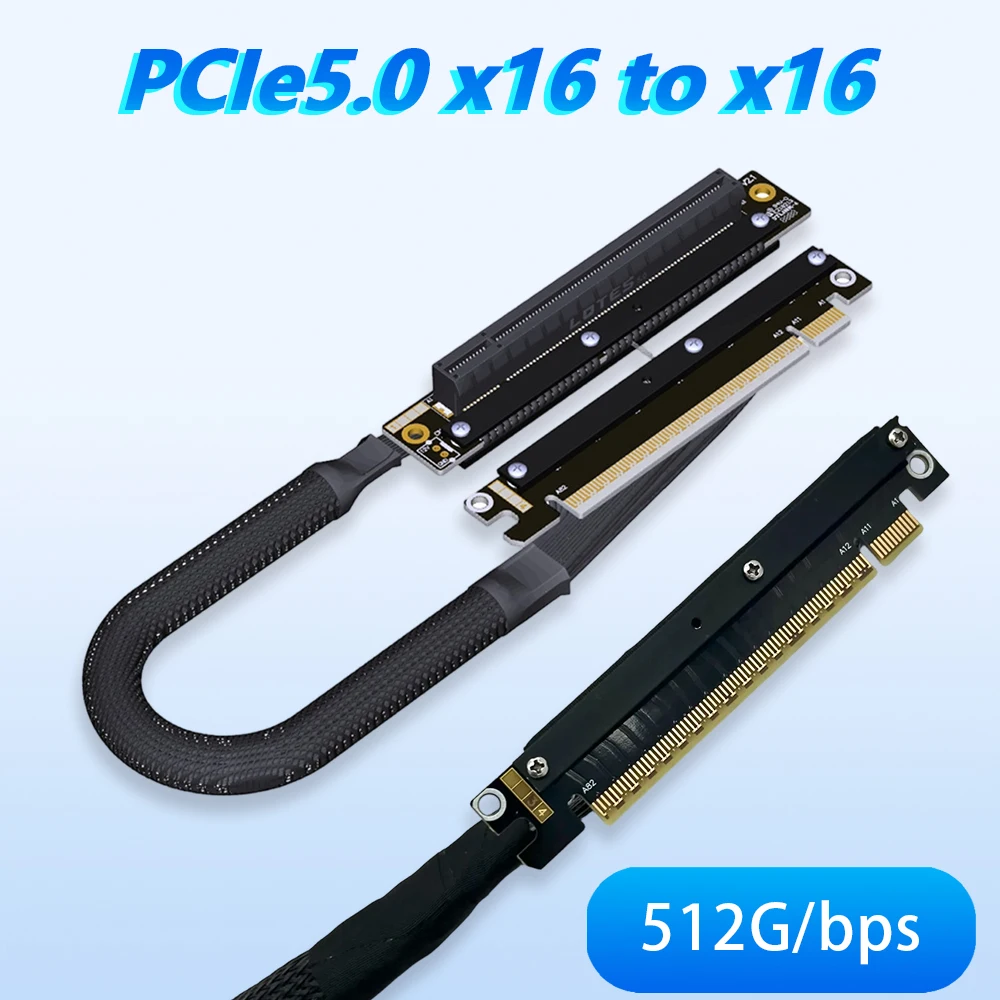 PCIe 5.0 X16 To X16 Graphics Card Extension Cable GPU 512G for Chassis Server NVIDIA RTX50 AMD RX79xx Dual Reverse Bending