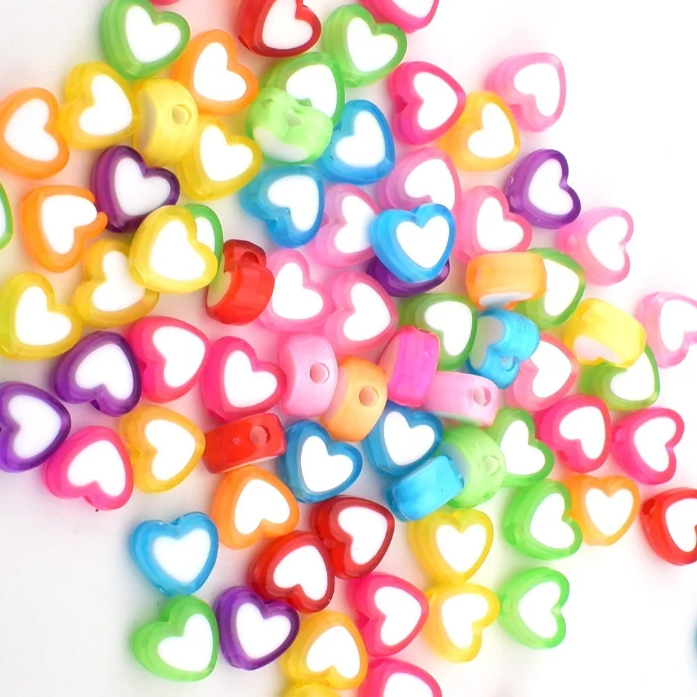 50pcs/lot 8*4mm DIY Handmade beading Acrylic beads Love shaped colored Background white heart beads for jewelry making