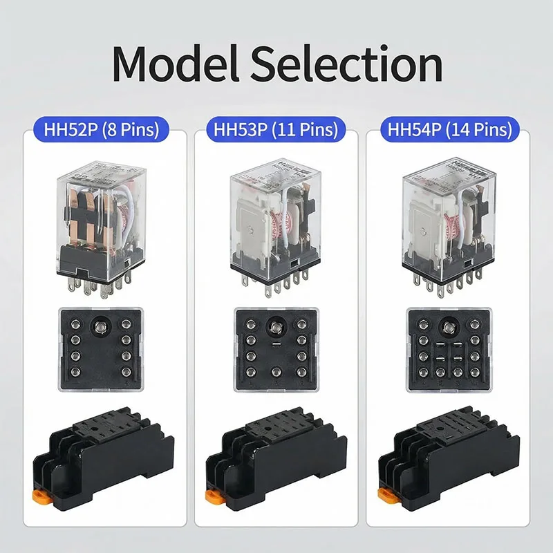 10PCS Small Intermediate Relay DC 12V 24V AC 110V 220V HH52P/53P/54P HH62P HH63P With Base 8 Pins-14 Pins