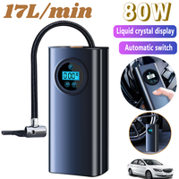 80W 17L/min 1500mAh 17 cylinders Air Compressor Rechargeable LCD Display Electric Tire Pump for Car/Motorcycle/Bike/Ball