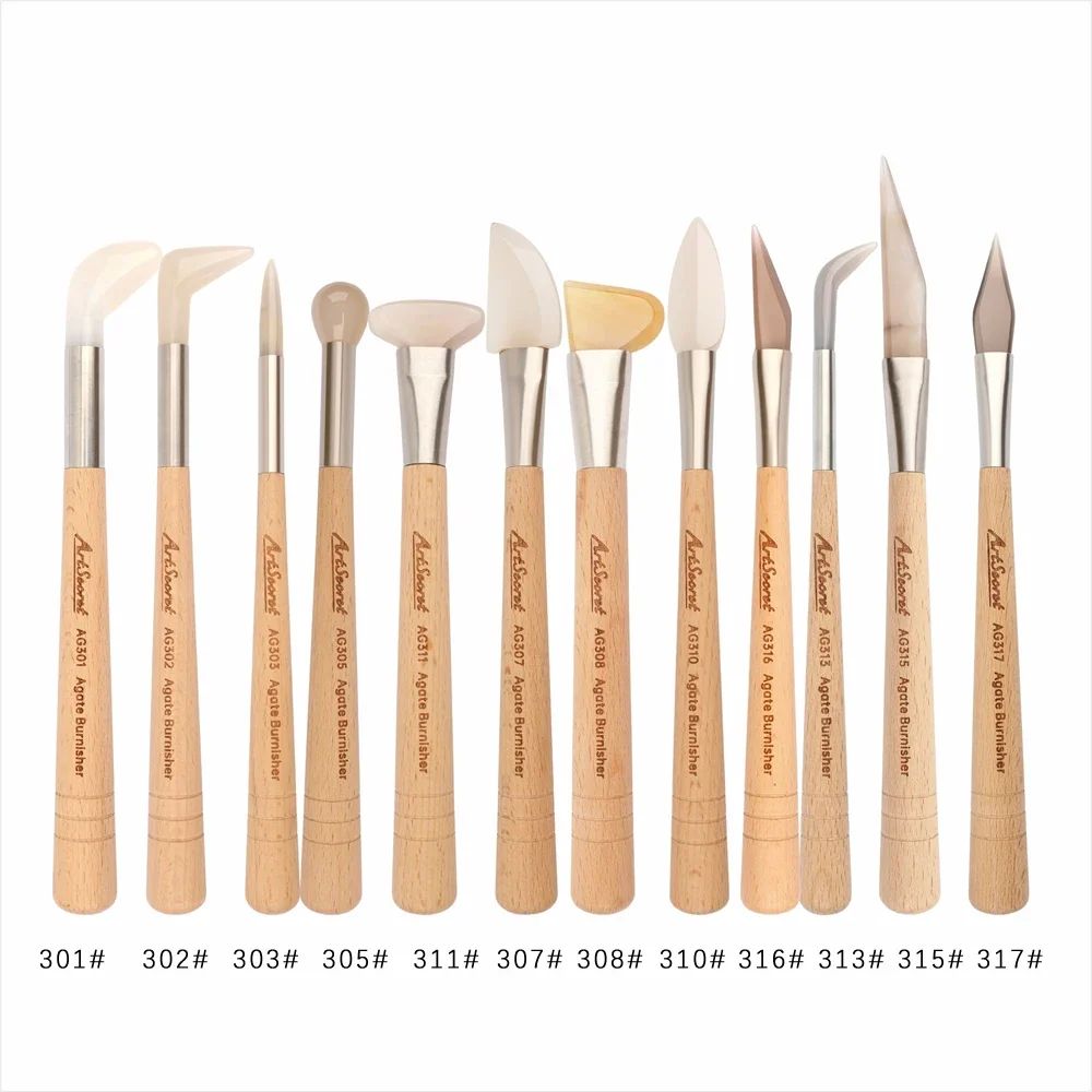 1PC ArtSecret Agate Burnishers for Golden Foil Pro Jewellery Polishing Flat Pen Round Curved Shape Craft Tools Art Pen