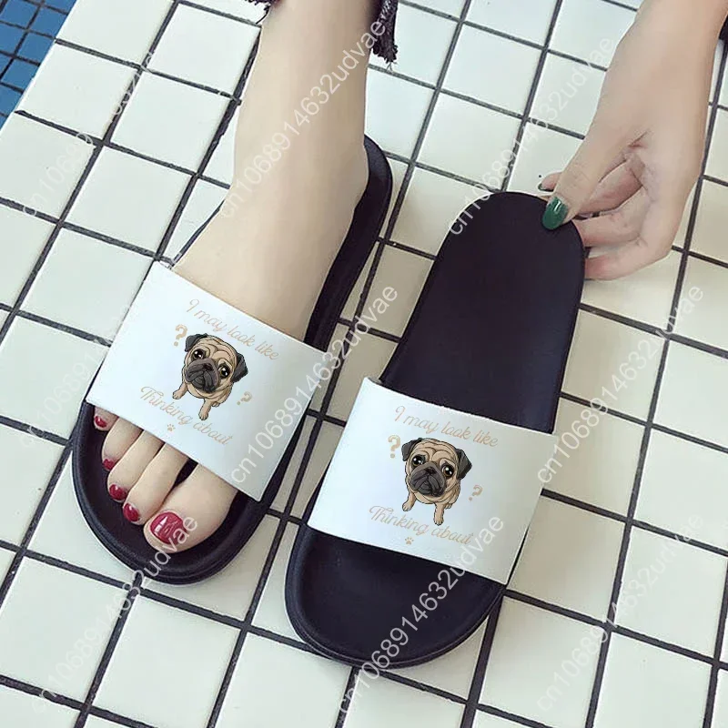 Pugs Cute Dog Print Fun Pattern Slippers Summer Beach Fashion Open Toe Slippers Printed Women's Non-slip Slides 2021