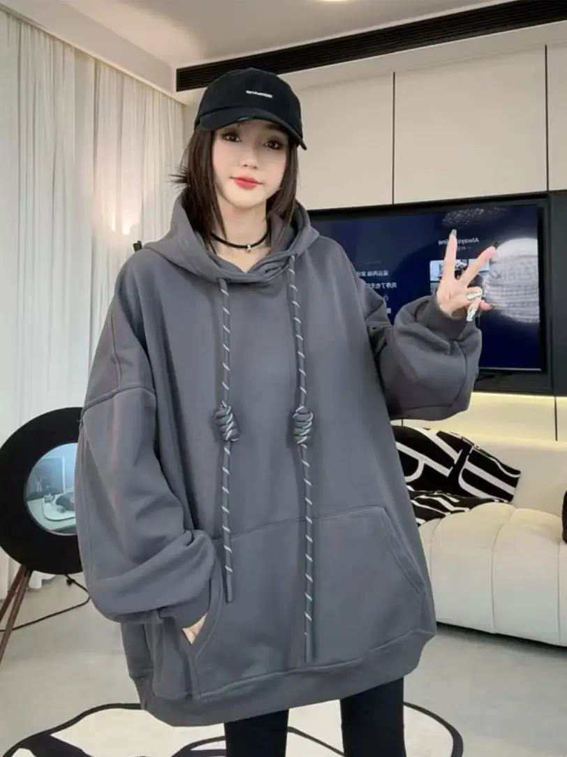 2025 Spring and Autumn New Women's Hooded Sweater Loose Commuter Oversized Hooded Sweater