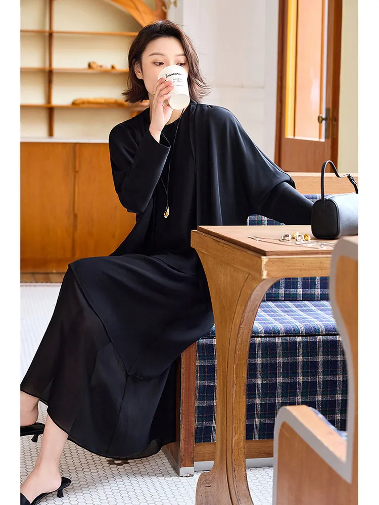 

Ningxia jian Double Layer Silk Chiffon Cool Feeling Open Cardigan Outerwear Luxury 30 Momme Real Silk Commuting Sle