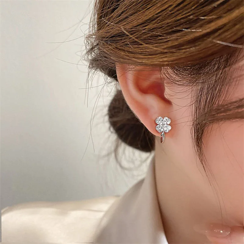 كامل مقلد مويسانيتي أقراط زهرة القرط أربع أوراق البرسيم كليب القرط للنساء 925 قرط فضي الاسترليني #2