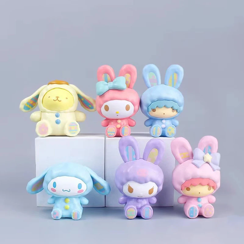 

6Pcs/Set Sanrio Cinnamoroll Kuromi Melody Cute Model Doll Cartoon Action Figure Decorative Ornaments Anime Toys Gift for Friend