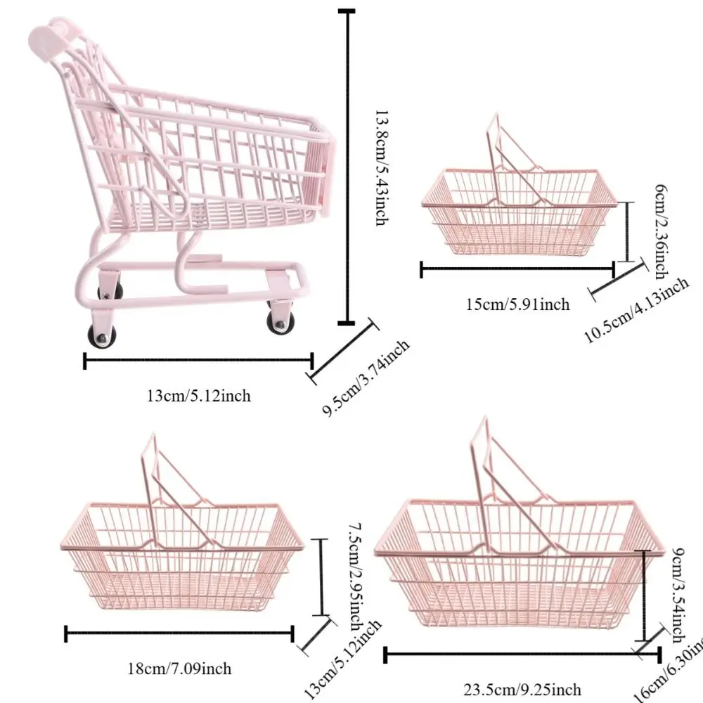 Mini cesta de armazenamento de metal fofa, modelo oco, carrinho de brinquedo, ornamentos, carrinho de compras, suporte de papelaria de mesa para meninas