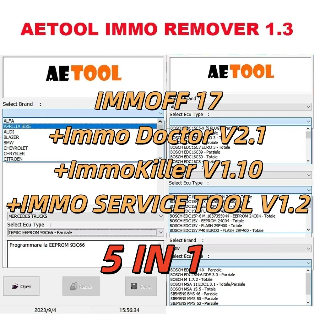 5 in 1 IMMO Car Software Bundle IMMOFF 17 Immo off 17 Immo Doctor V2.1 AETOOL Immo Remover 1.3 ImmoKiller V1.10 IMMO Service Too