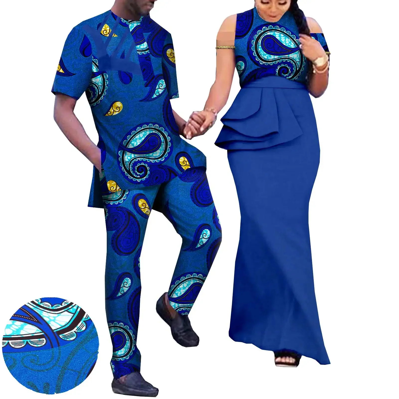 Roupas de casal africano de alta qualidade, vestidos de festa para mulheres, homens, estampa, robe, camisa com calças, conjuntos de roupas de casamento