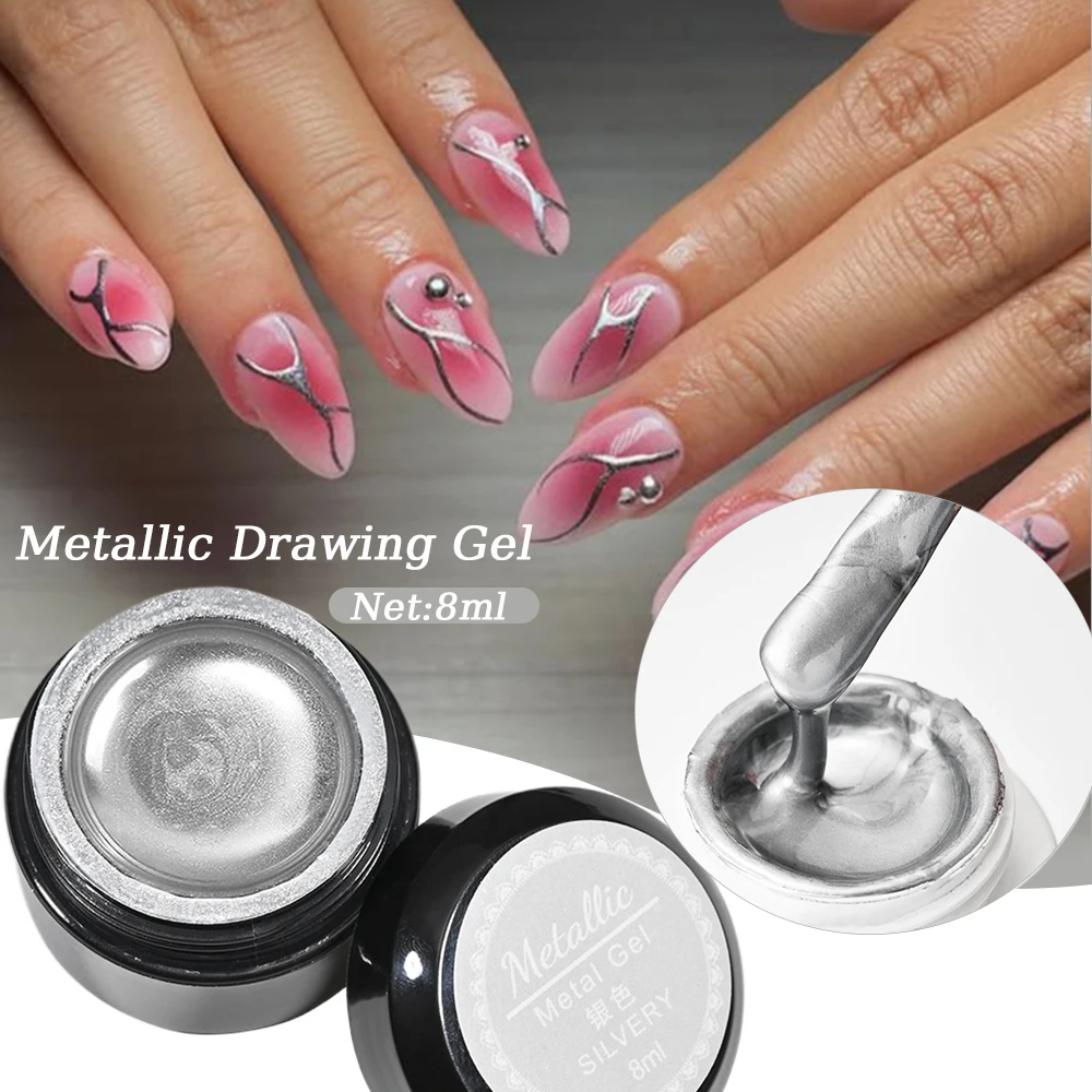 5/8 مللي جل طلاء معدني لامع فضي/ذهبي كروم ذهبي وردي تأثير مرآة طلاء أظافر فائق السطوع فرنسي مطلي جل بولي