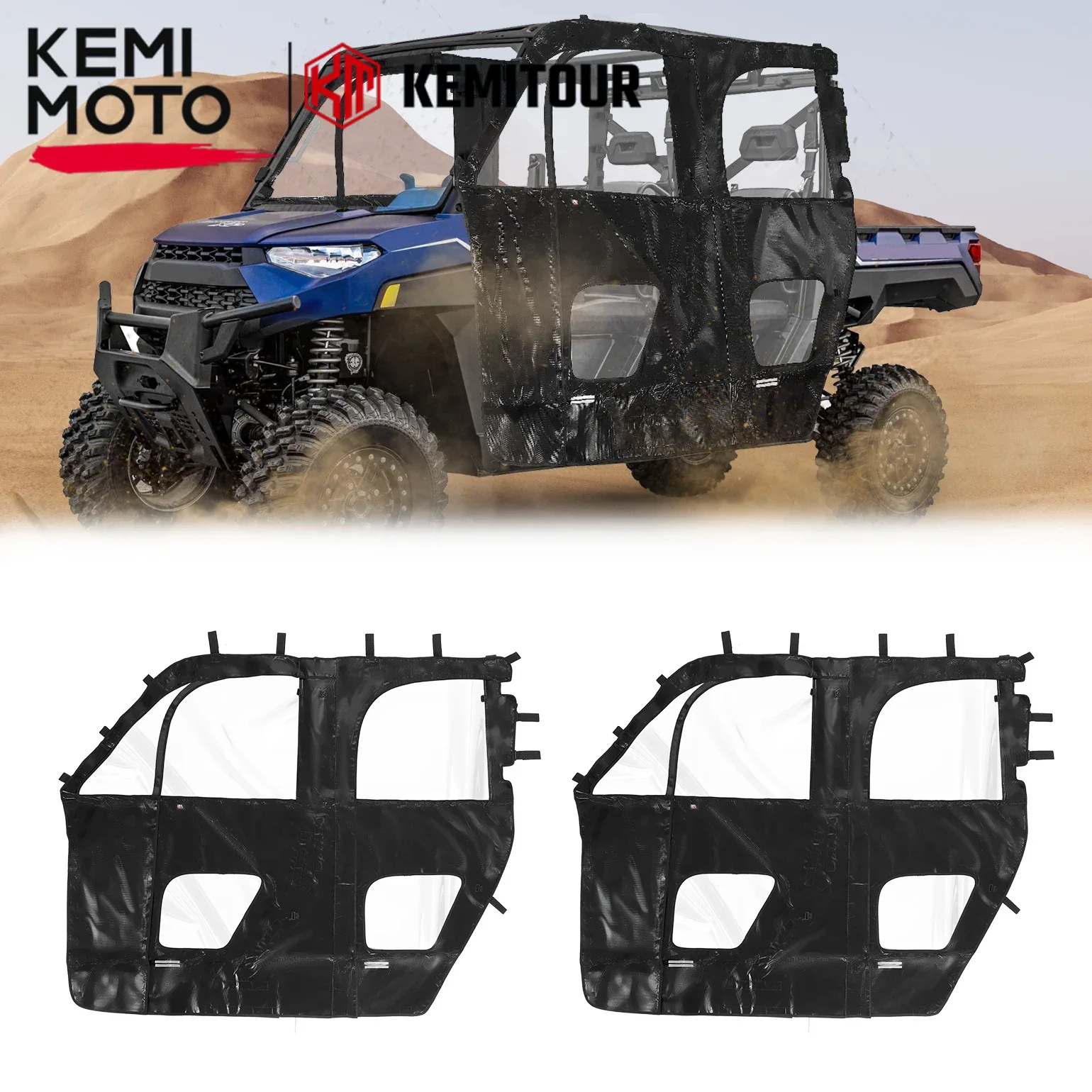 

KEMIMOTO UTV Soft Upper Doors Cab Enclosure Compatible with Polaris Ranger XP 1000 Crew 2019-2023 2024 UV Resistant Protection