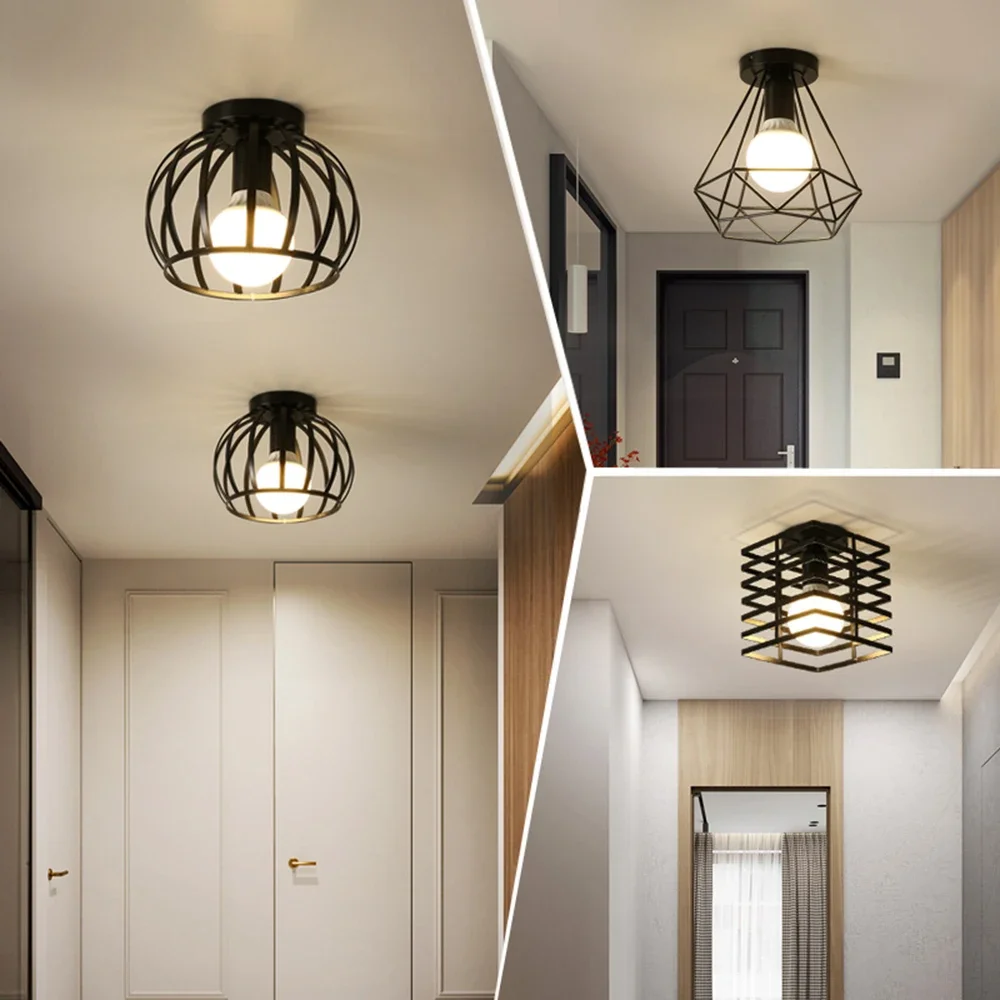 

Retro Ceiling Light Loft for Bedroom E27 Indoor Vintage Iron Ceiling Lamp Cozy Decor for Home Corridor Aisle 110V 220V Black