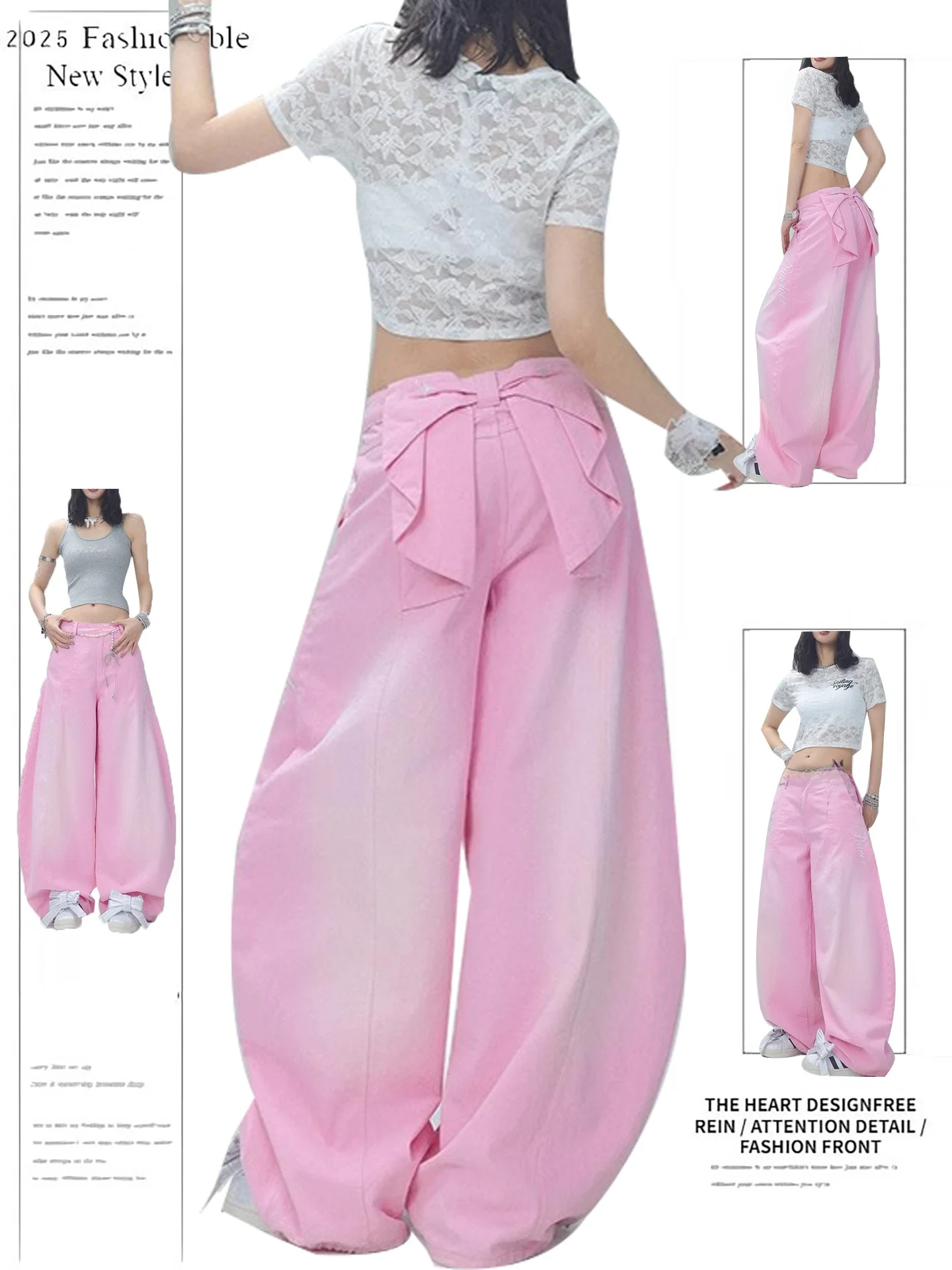 

Loose Women's Denim Jeans Ba Bow Design Summer New Sle High Waist Wide Leg Pants Stand Fit Adult Wear Micro Stretch