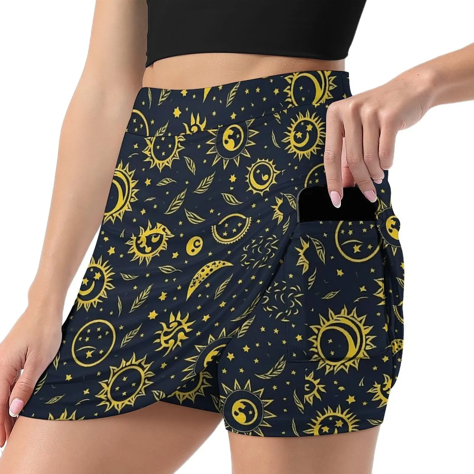 Cool Sun And Moon Themed Skirt Women  Trendy Mini Skirts High Waist Design Korean Fashion Casual Skirt Large Size