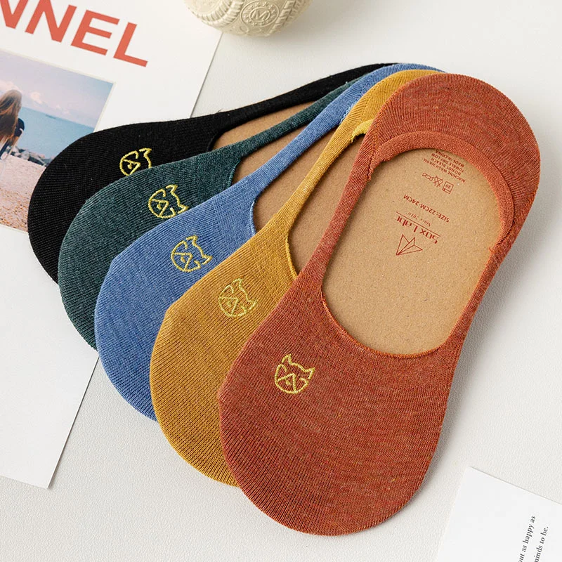 1/3/5/10 Pairs Women Summer Low Cut Socks Invisible Thin Silicone Grip No Slip Korean Fashion Cute Print Daily Wear image 4