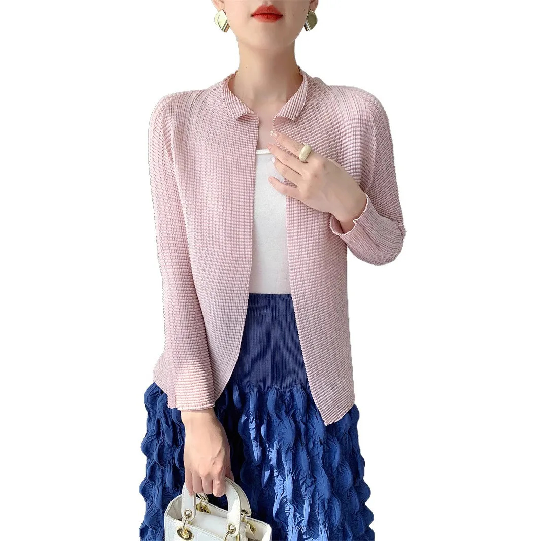 Miyake-stijl geplooide top 2025 vroege herfstjas geplooid dames superelastisch en vloeibaar maïskorrelvest