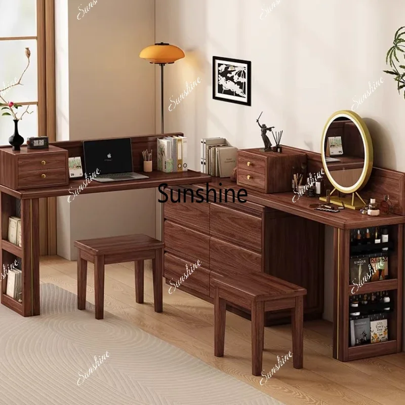 Solid wood dresser chest integrated bedroom simple storage stretch makeup table with lightX