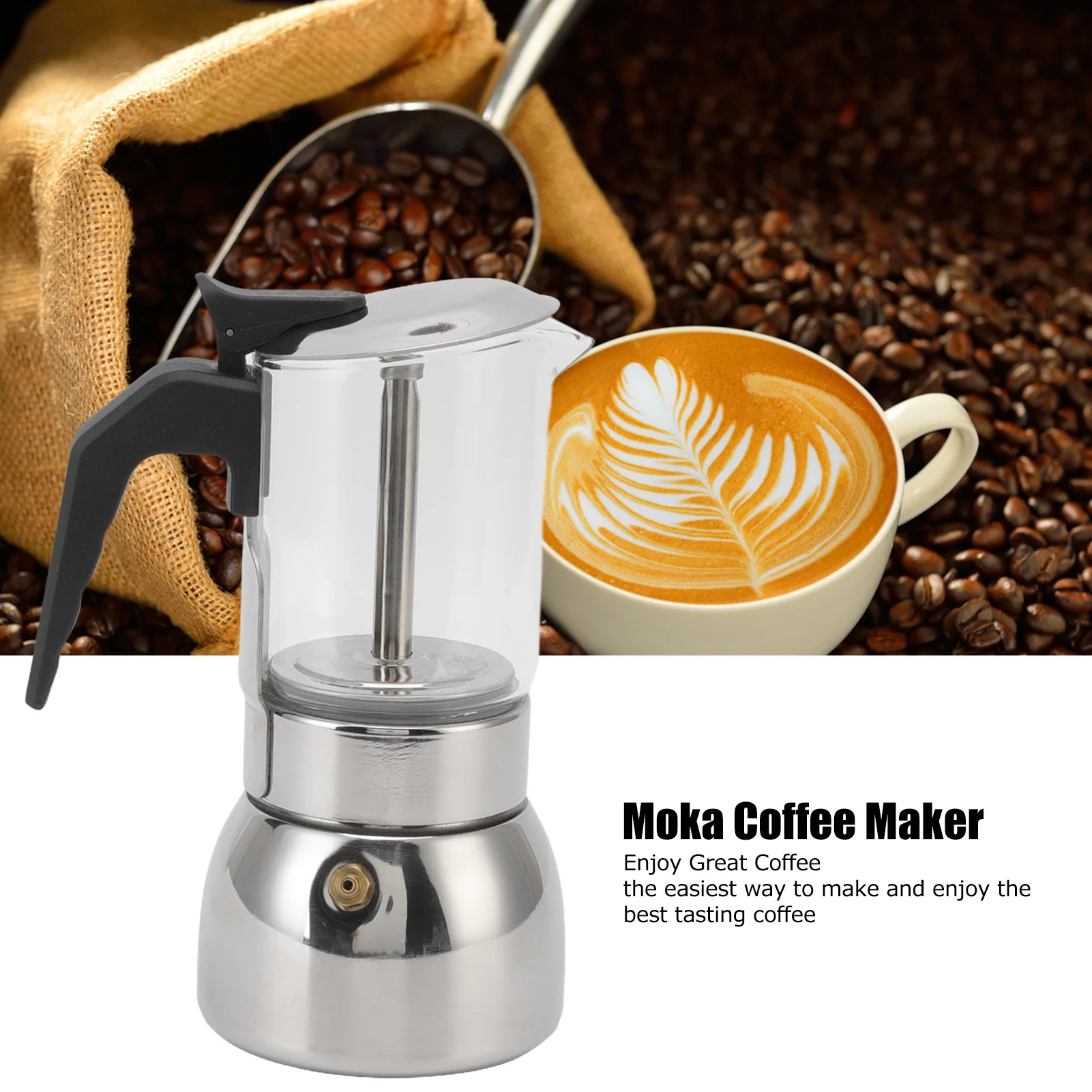 

200/300ml Glass Moka Pot Stainless Steel Delicious Moka Pot Coffee Maker Heat Resistant for Home