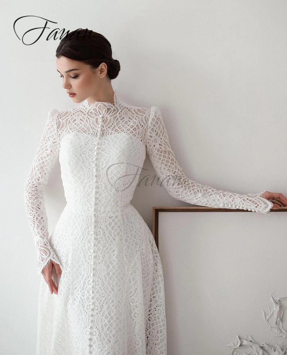 Customized Long Sleeve A-line Romantic Bride Gown High Hollow Out Wedding Dresses for Women فستان حفلات الزفاف Illusion robe de 