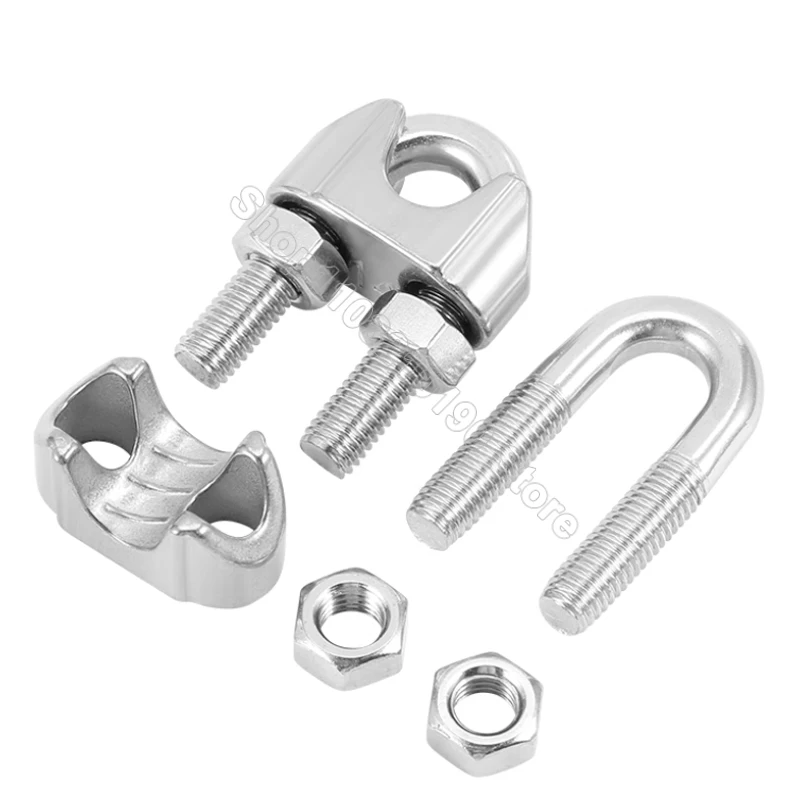 1Pc 304 Stainless Steel U Type Steel Wire Rope Clamp Fixing Clip M2 M3 M4 M5 M6 M8 M10 M12 M14 M16-M20 Cable Sleeve Clip Rigging