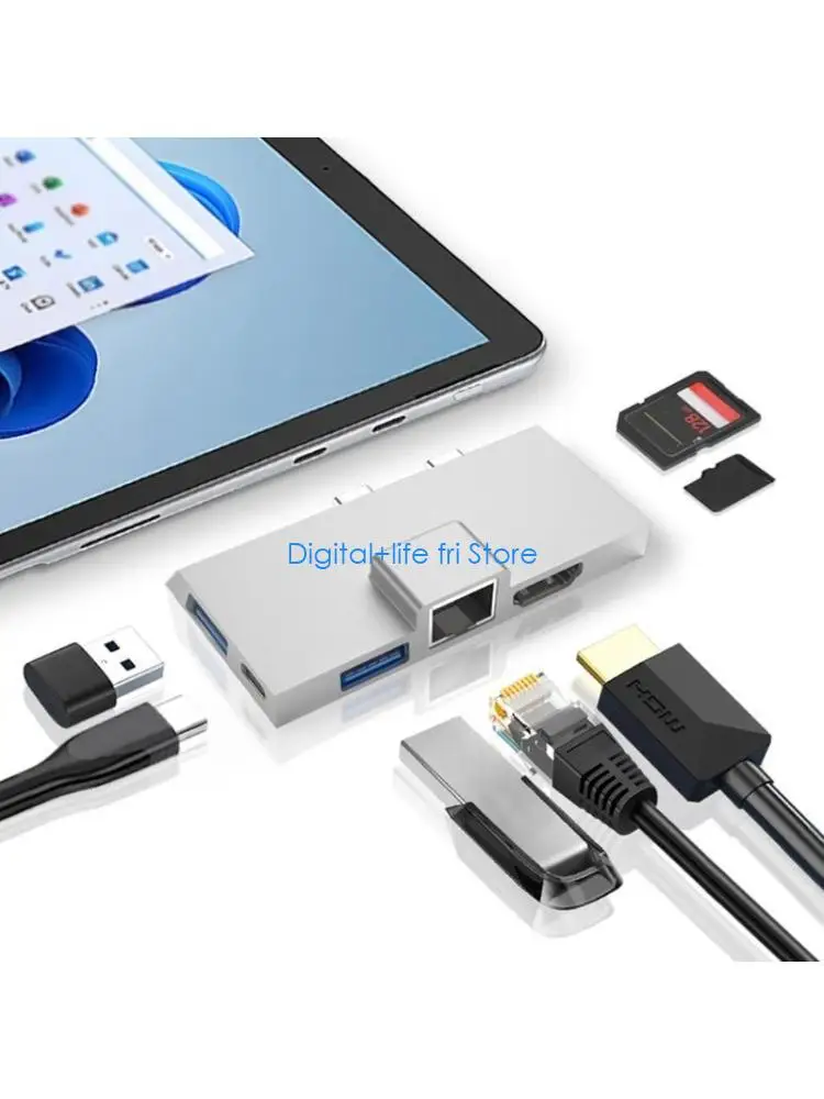 

E06D Многофункциональная док-станция Type-C для Surface 8/9/X — концентратор из алюминиевого сплава серебристого цвета с 7