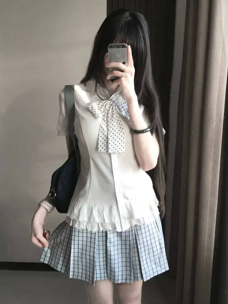 

Элегантная кружевная блузка с коротким рукавом для многослойного ношения, утягивающая, оригинальная рубашка в стиле JK униформы от ZhiGao, коллекция Весна 2026