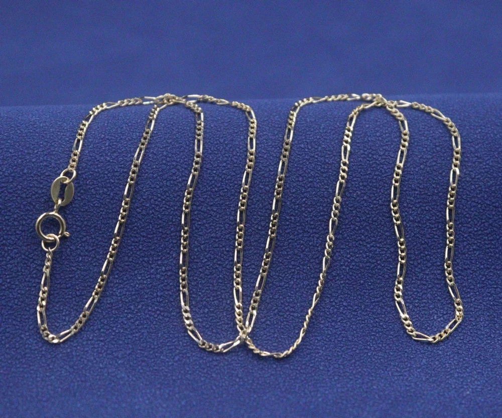 

Real Pure 18K Yellow Gold Chain Women 1.5mm Curb Figaro Link Necklace 1.3g/45cm