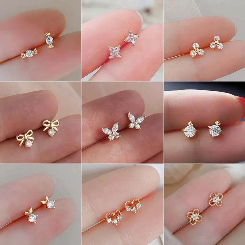 Korean Fashion 925 Silber Nadel Zirkon Ohrringe Für Frauen Mini Schmetterling Süße Stud Ohrring Mädchen Blume Piercing Schmuck Geschenke