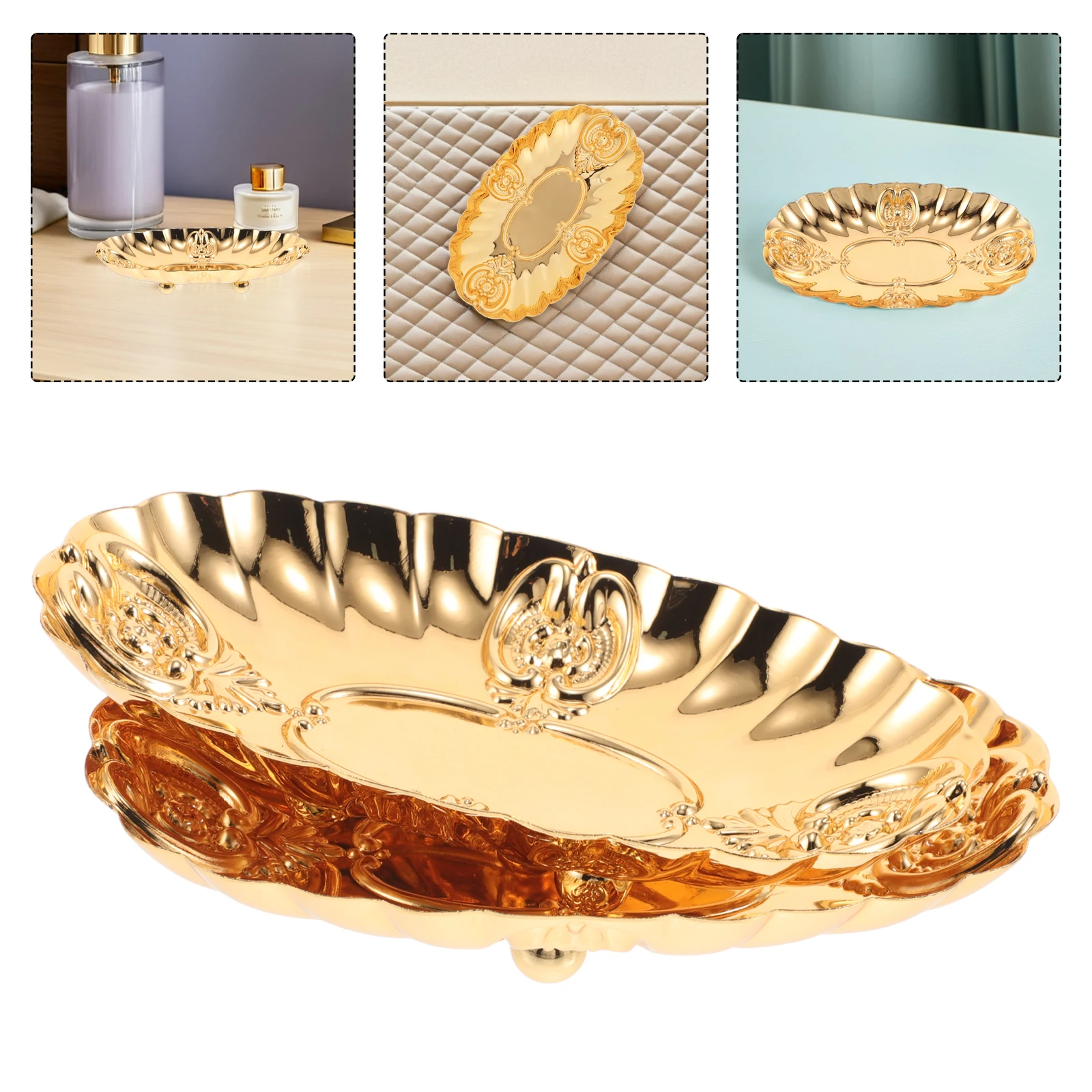 

2 Pcs Wrought Iron Jewelry Storage Tray Holder Dish Decorative for Women Earring Plate Organizer'