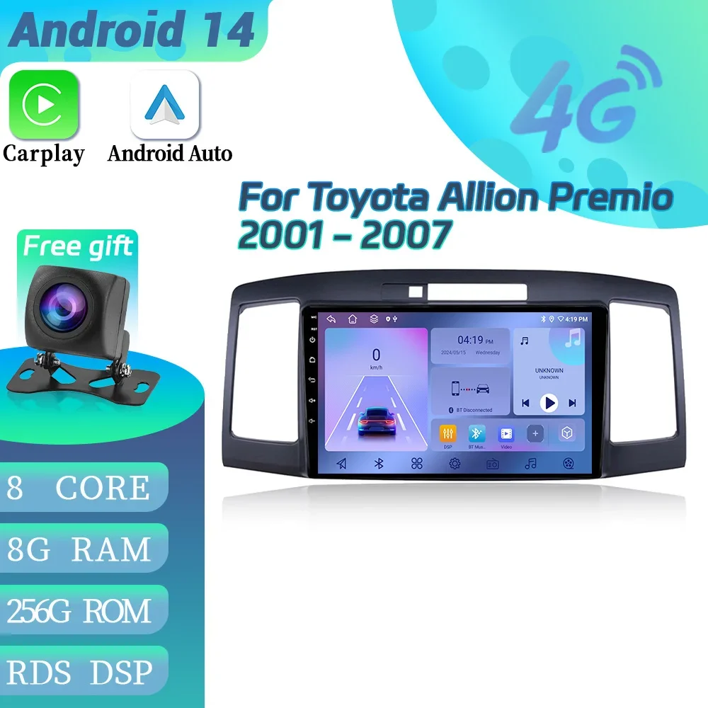 Android 14 For Toyota Allion Premio 2001-2007 Car Radio Multimedia Video Player Navigation 4G GPS Wireless CarPlay Touch Screen