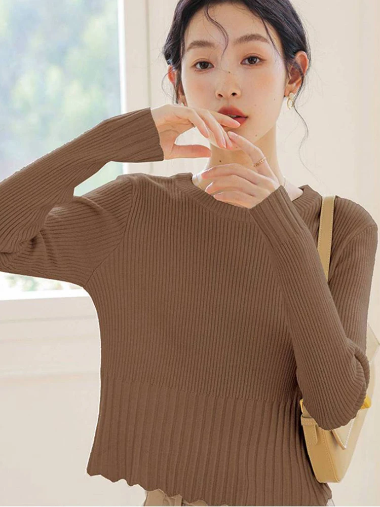 

Women Autumn Winter O-neck Sweater Vintage Solid Basic Knitted Tops Female Sweaters Slim Pullover Korean Fashion Chic Jumpers