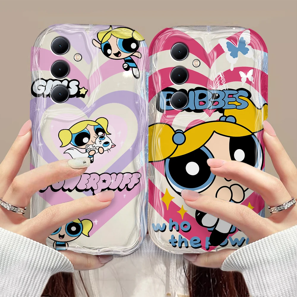 Cute The Powerpuffs Girls 3D Wave Phone Case For OPPO Reno 11 F 8 T 7 Z 6 5 4 Pro F23 F11 F9 4G 5G Soft Silicone Back Cover