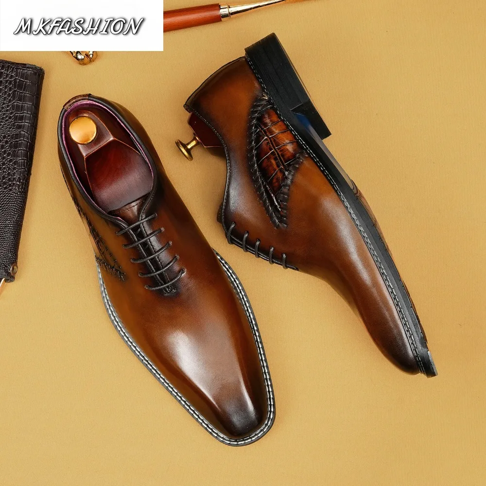 Men's Business Dress Oxford Shoes Square Toe Lace Up Flats Wedding Shoes Footwear Plus Size 37-46
