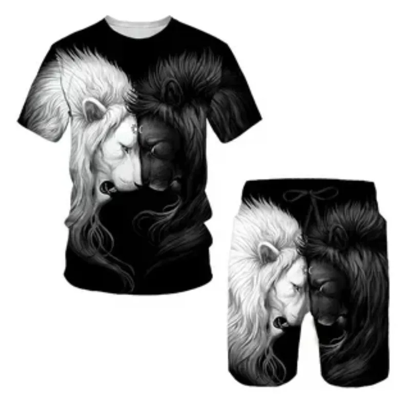 2025 3D Fun Trendy Printed Summer Men's T-shirt Sports Set Two Piece Set Horror T-shirt Short Sleeve Shorts