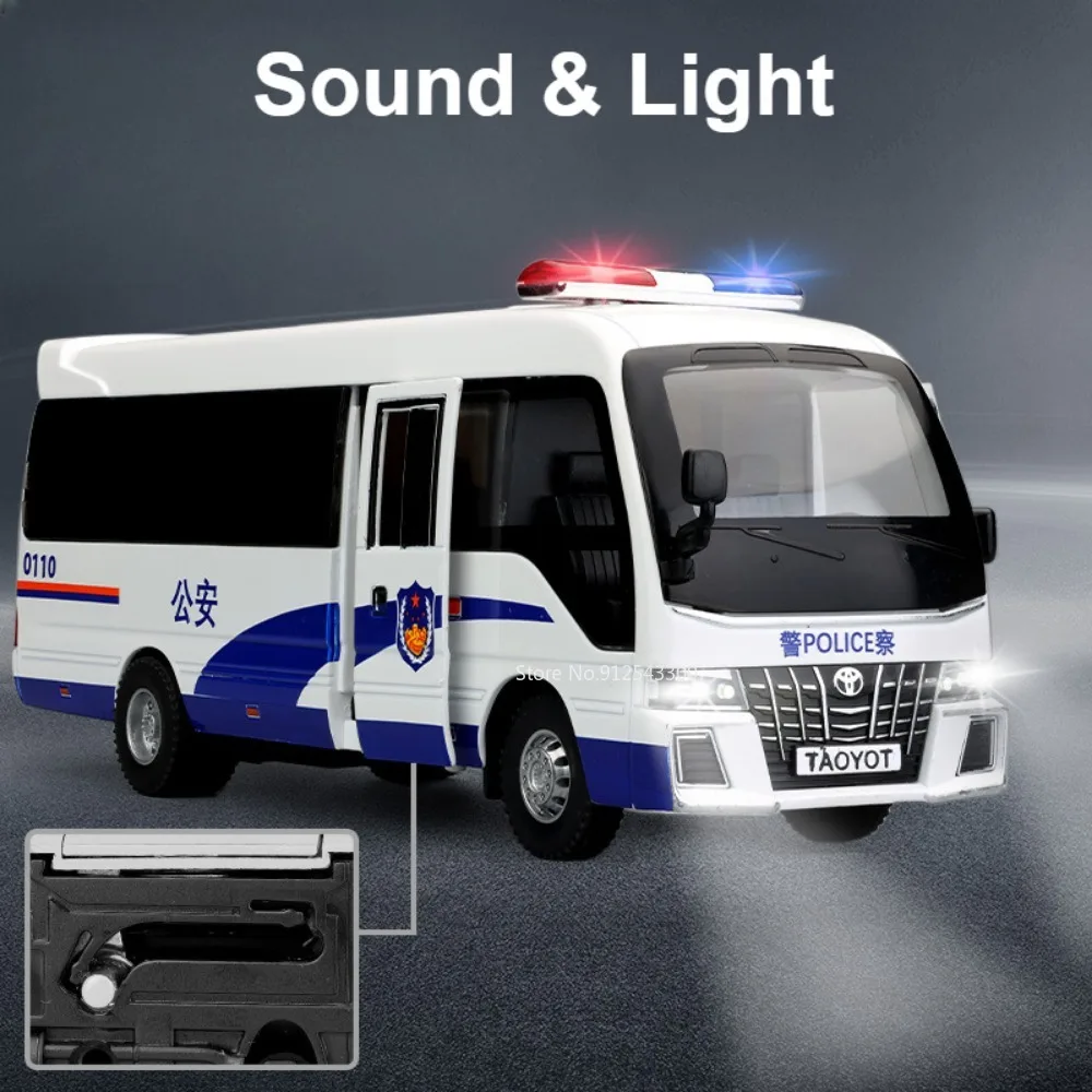 1:32 Untersetzer Legierung Polizeiauto Modell Spielzeug Diecast Metall Sound Licht Türen Geöffnete Busmodelle Zurückziehen Spielzeug Sammlung Kinder Geschenke