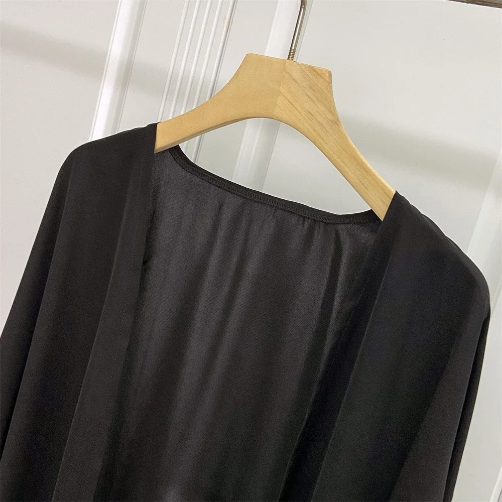 Ramadán negro abierto Kimono Abaya Kaftan Turquía Islam vestido musulmán ropa de oración mujeres Kebaya Djellaba bata femenina Musulmane