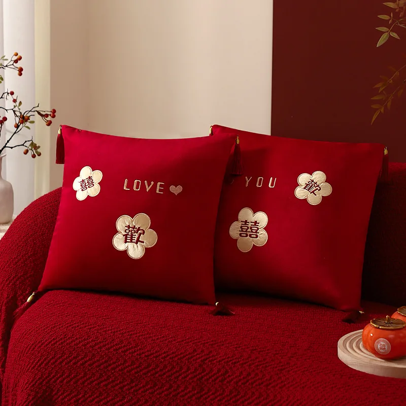 A pair of wedding greeting pillows