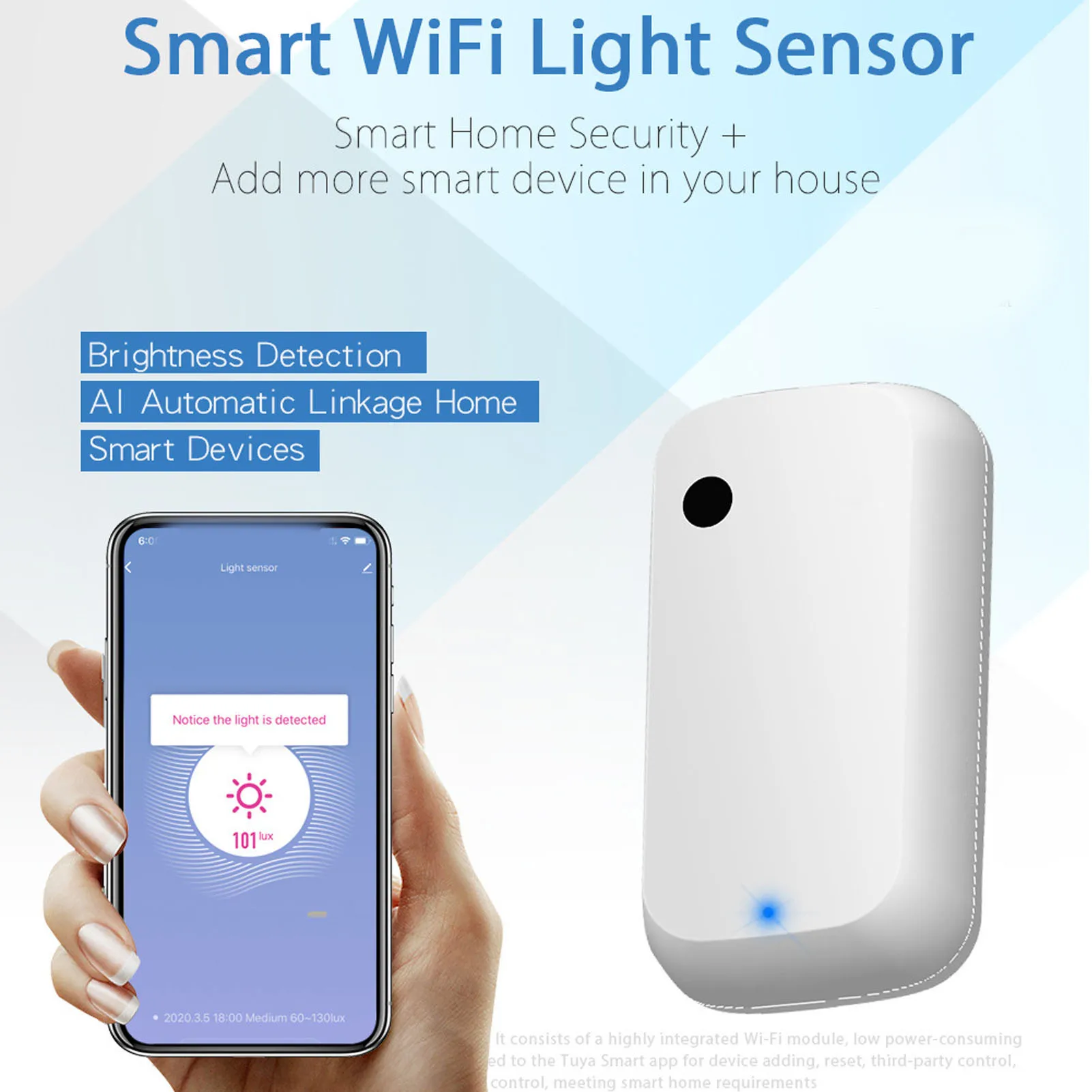 

Light Sensor Light Sensor Smart Automatic Adjustment Wireless Connection WiFi Brightness Sensor for Tuya for Living Room Bedroom