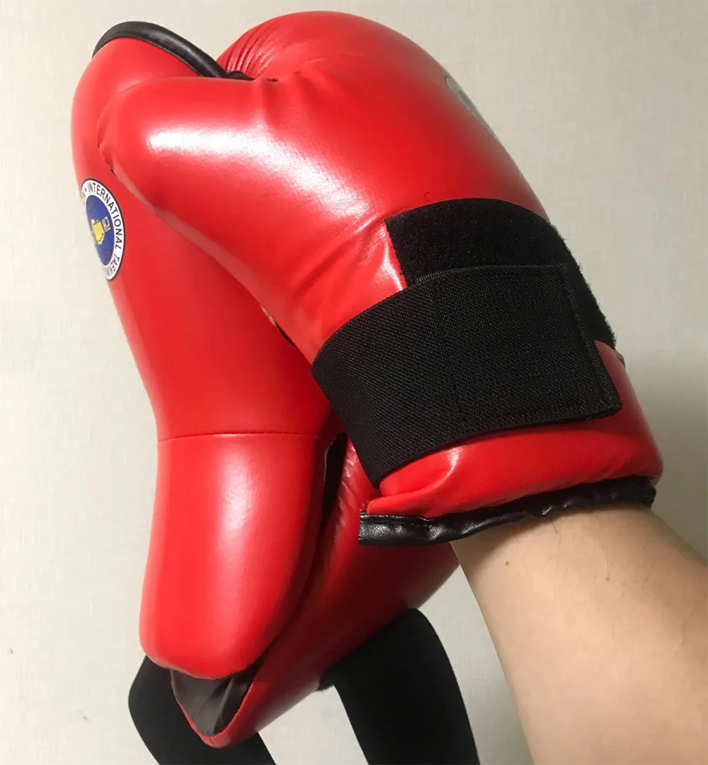 SINOBUDO ITF Taekwondo PU Leather Red/Blue Gloves Foot Guard  Martial Arts Karate Training Ankle Hand Suit Protector Equipment