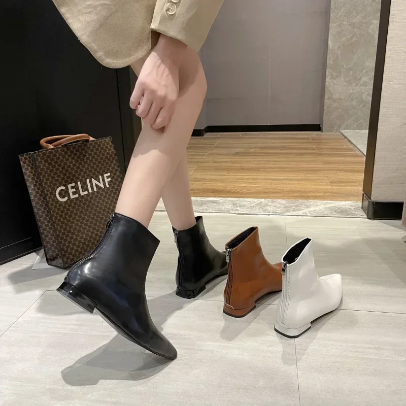 New Women\'s Pionted Toe Chelsea Boots 2023 Autumn Fashion Back Zipper Chunky Heel Ankle Boots for Women Sexy Ladies Heeled Shoes