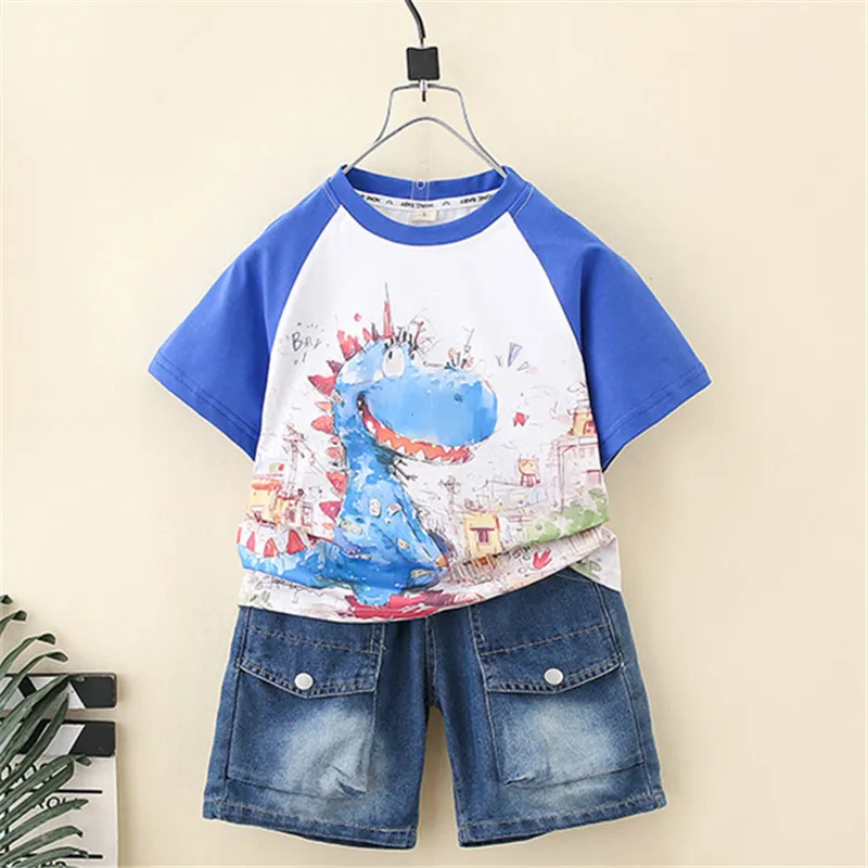Baby Cute Dinosaur Costume Kids Cartoon Summer Clothing Set for Tween Boy Casual Dinosaur Outfit Clothes 2 3 4 5 6 7 8 9 11 13