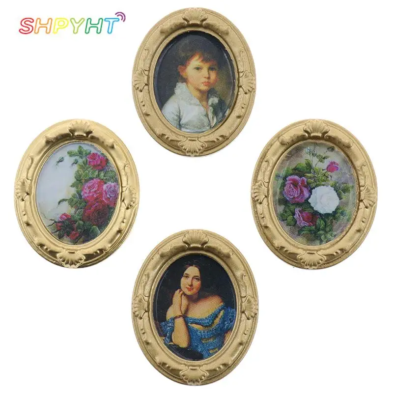 Vintage Framed Photos Miniature Oil Painting Doll Accessories Resin Mini Wall Picture 1:12 Dollhouse Ornament Kids Toys Supplies