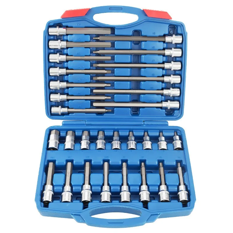 1/2 Inch Drive Extended 12-Point Spline & Hex Bit Socket Set, Long Socket Bits for Ratchet Wrench