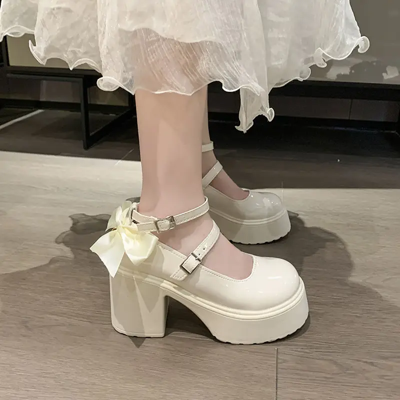 ​Sweet Cool Women's Mary Jane Shoes 2025 Spring Summer New French Retro Chunky Block Heel Platform Elevator Leather Footwear​