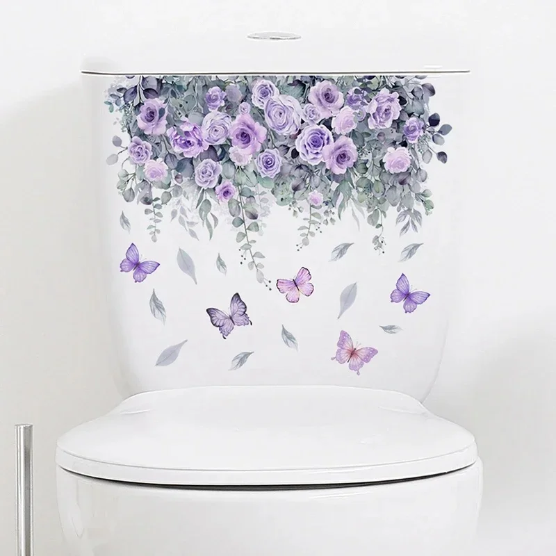 Plant Flower Butterfly Wall Sticker Bathroom Toilet Decor Living Room Cabinet Home Decoration Decals Beautify Self Adhesive Mura