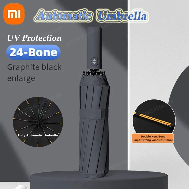 Xiaomi 24-Bones Umbrella Collapsible Sunshade UV Protection Automatic Umbrella Solid Color Black Glue Double Bone Large Umbrella